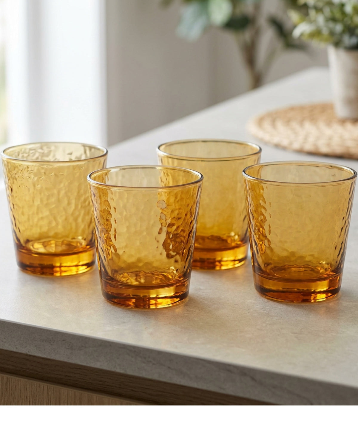 Buxto Hammered Lowball Glasses 10 oz Amber Set of 4 - Lifestyle view