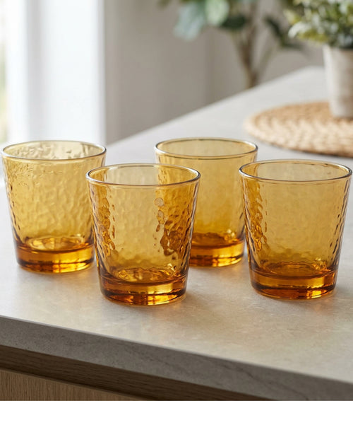 Buxto Hammered Lowball Glasses 10 oz Amber Set of 4 - Lifestyle view