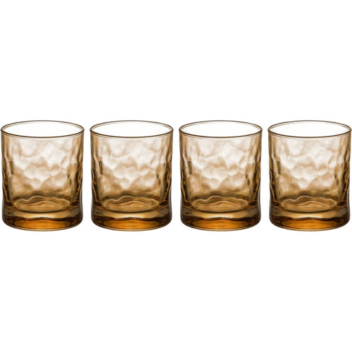 Buxto Hammered Lowball Glasses 10 oz Amber Set of 4 - Product view