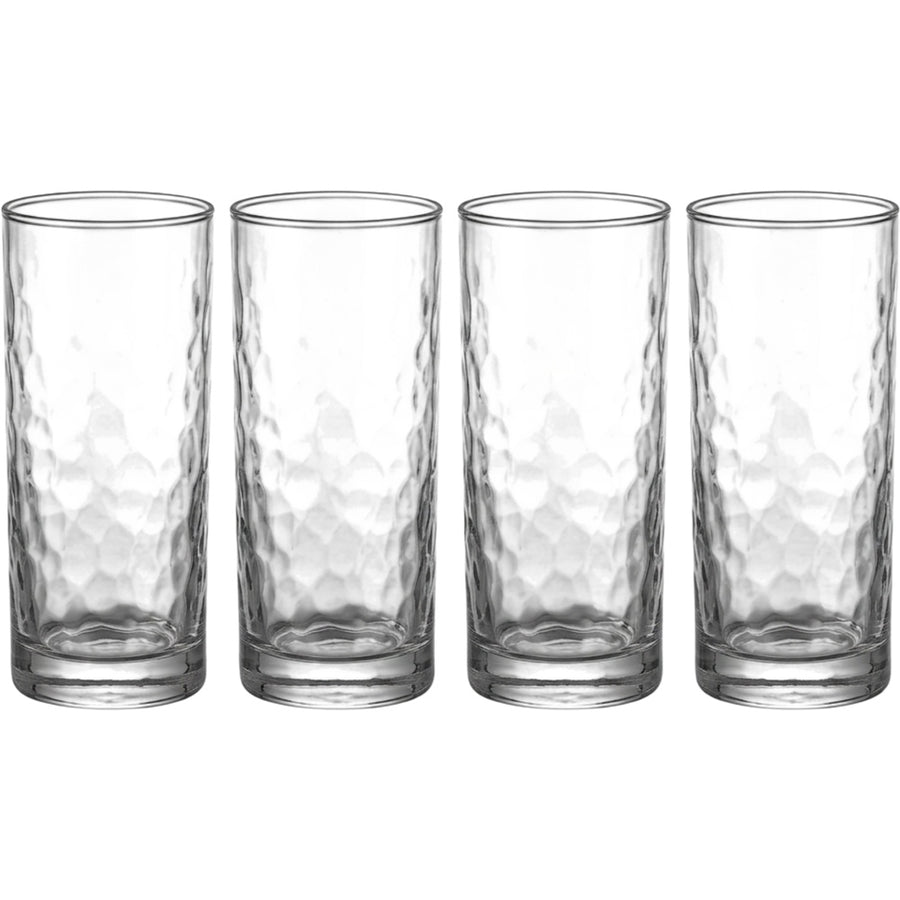 Buxto Tall Hammered Highball Glasses 14 oz Clear Set of 4