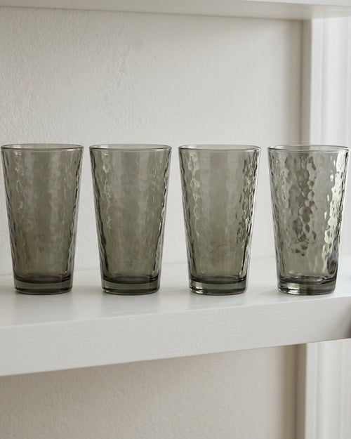 Buxto Tapered Hammered Cooler Glasses 16 oz Smoke Set of 4 - Lifestyle view