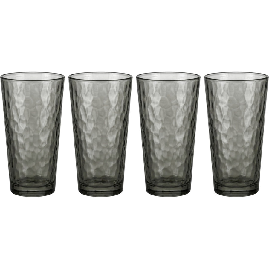 Buxto Tapered Hammered Cooler Glasses 16 oz Smoke Set of 4